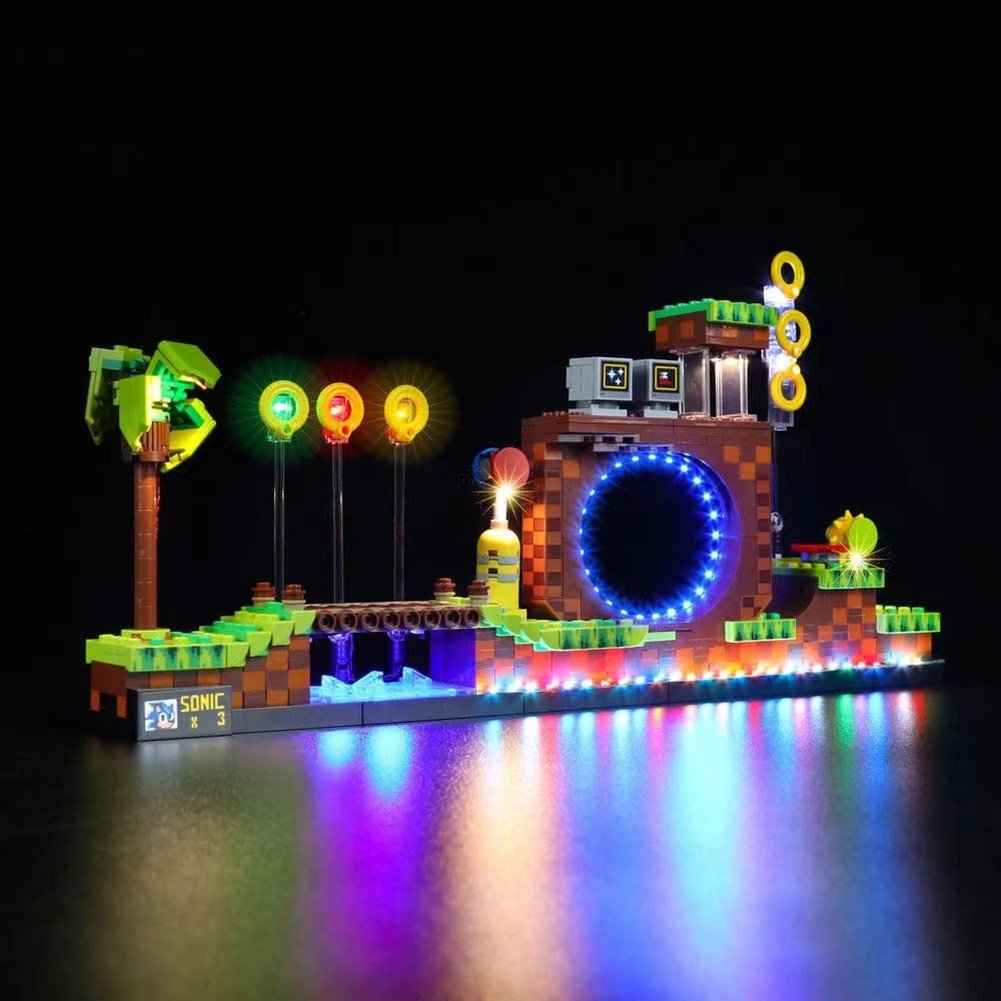 LED 21331 Classic Pop Game Sonic Green Hill Zone Building Blocks Toys with LED light Jurassic Bricks