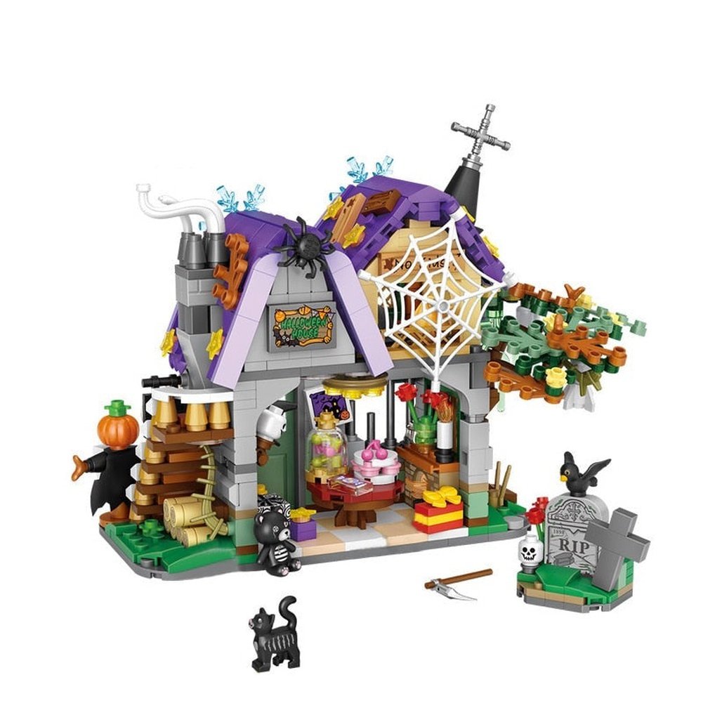 MOC NON  Halloween Building Block MOC Hut House Pumpkin uCarriage Happy Halloween Decoration Bricks for  Kids Toys Halloween
