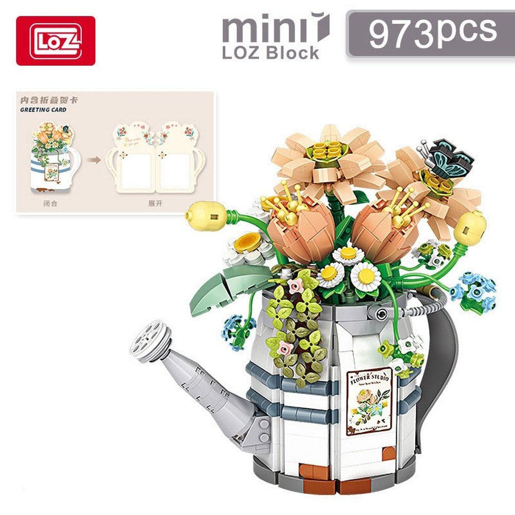 MOC NON  MINI Flower Watering Can Potted Building Block MOC Creative Plant Bouquet Home Decoration Brick  Toys Girl  1936