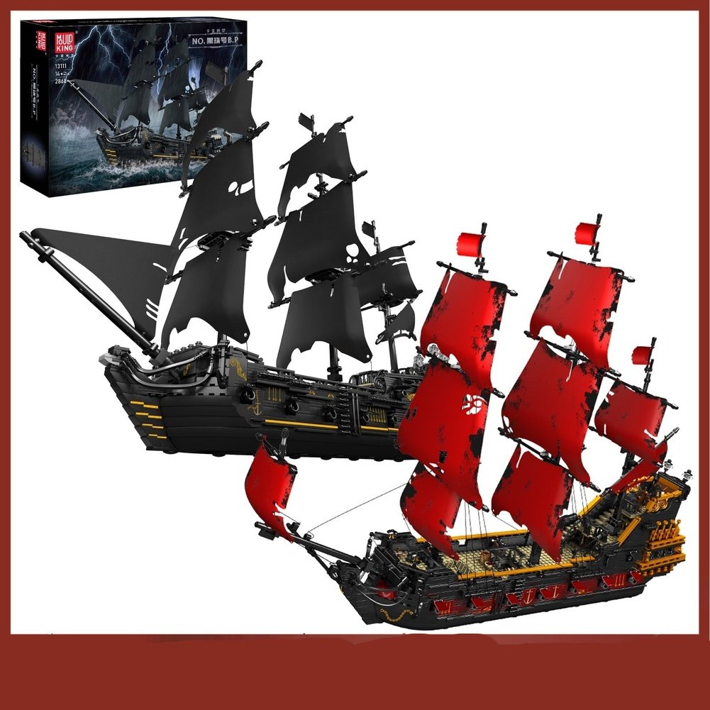 MK 13111 Pirates Ship Building Blocks For Adults MOC Bricks The Black Ship Model Kits to Build Kids Educational Toys Jurassic Bricks