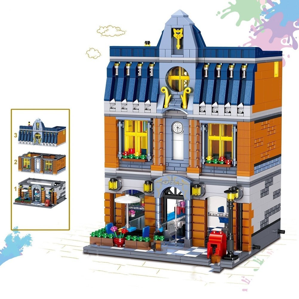 MOC Street View Garden Hotel Modular Expert Building Blocks with Figures 1316pcs Bricks Toys Gift City Architecture House Model Jurassic Bricks