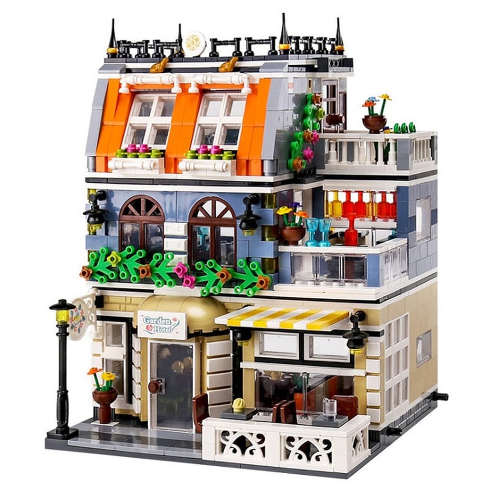 MOC Street View Garden Hotel Modular Expert Building Blocks with Figures 1316pcs Bricks Toys Gift City Architecture House Model Jurassic Bricks