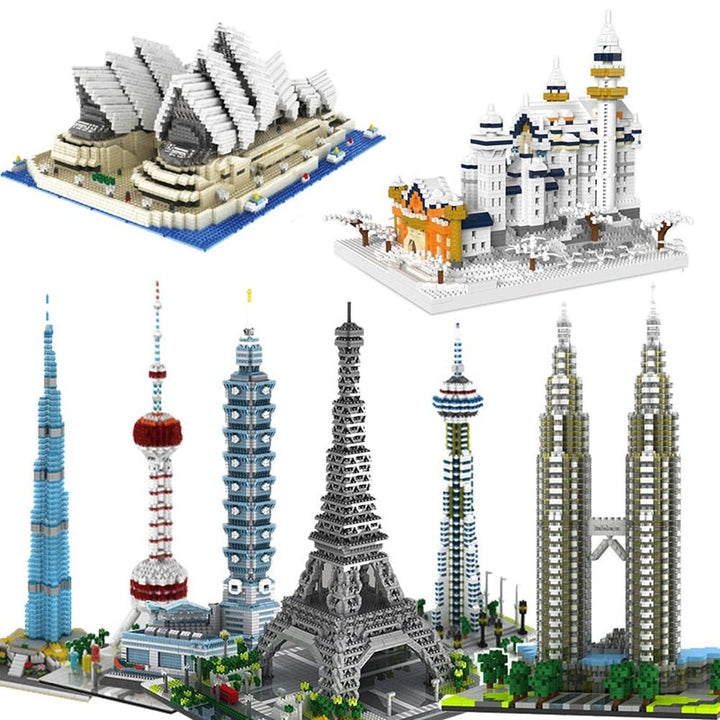 Shanghai Building Reverse Pyramid MOC Compatible Micro Blocks Taj Mahal ShangHai Ahitecture Triumphal Ah ...