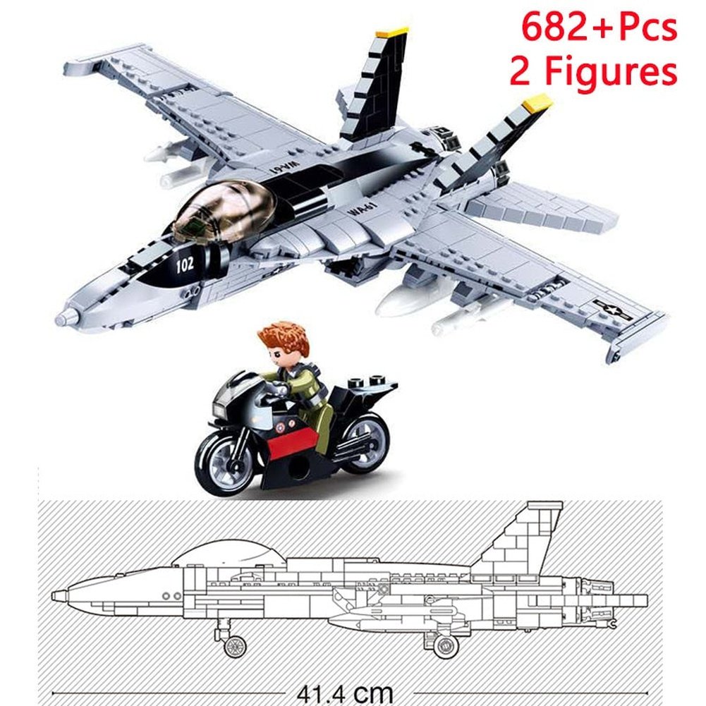 Military F/A-18E Super BumbleBee Strike Hornet Fighter Plane Building Blocks War Bricks Classic Model Educational Kids MOC Toys Jurassic Bricks