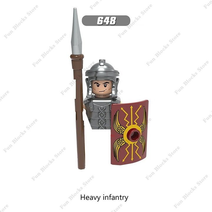 Military Minfigure Minifig Medieval Figures Building Blocks Roman Spartan Soldier Bricks Helmet Sword Accessories MOC Gifts Toys Jurassic Bricks