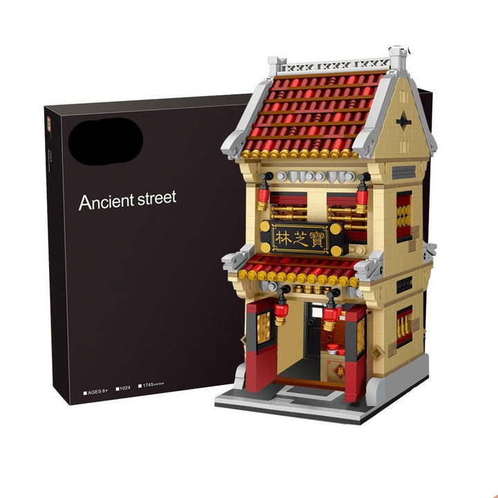 Mini Block Mini Chinatown Big China Street Chinese Tradition Tea House Pharmacy Inn Special Model DIY Assembly Toys Jurassic Bricks