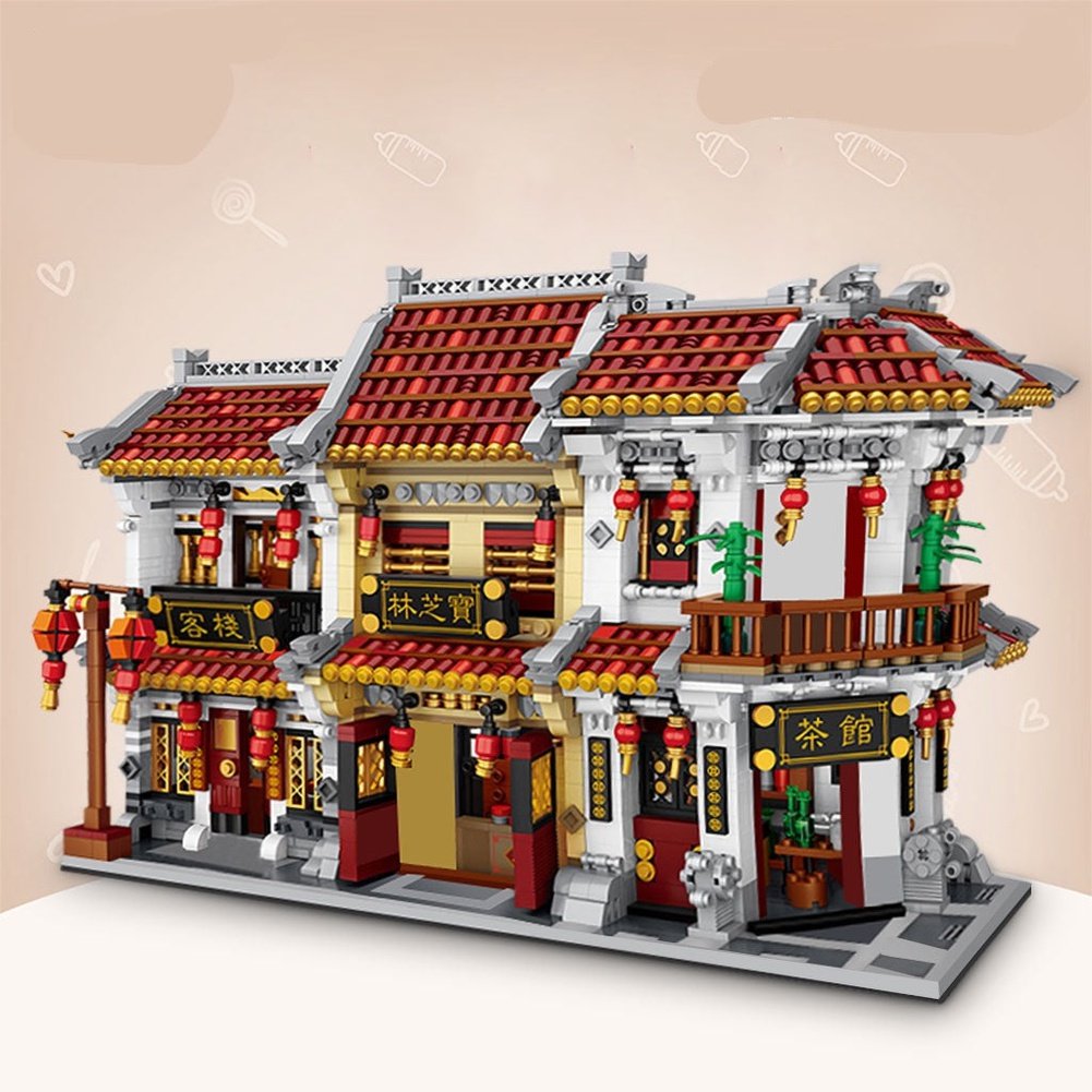 Mini Block Mini Chinatown Big China Street Chinese Tradition Tea House Pharmacy Inn Special Model DIY Assembly Toys Jurassic Bricks