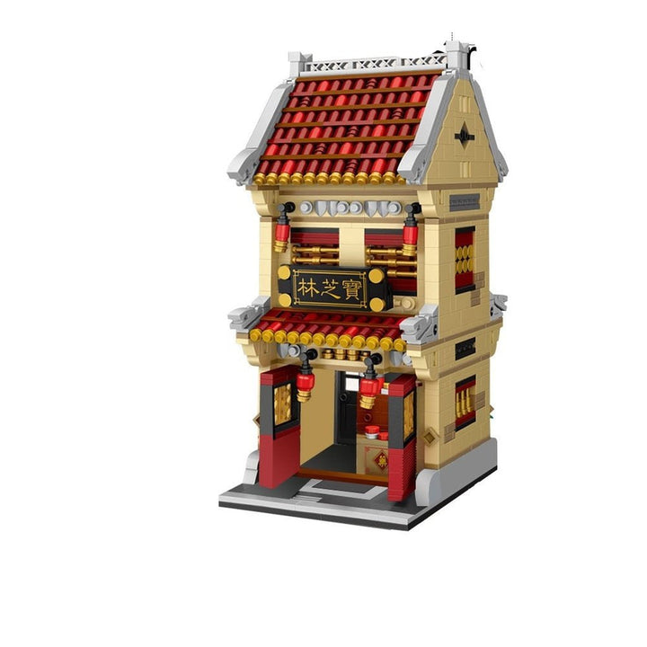 Mini Block Mini Chinatown Big China Street Chinese Tradition Tea House Pharmacy Inn Special Model DIY Assembly Toys Jurassic Bricks