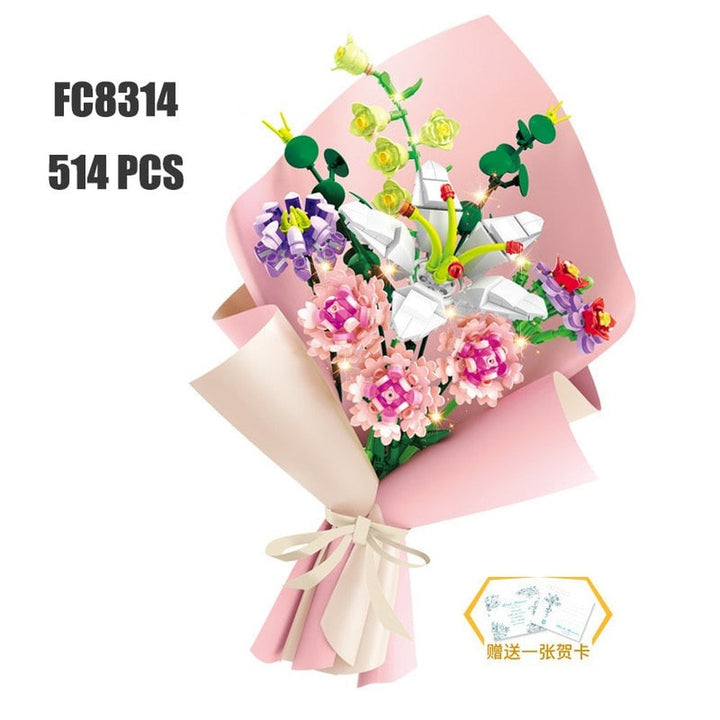 MOC NON LEGO Mini Building Blocks Flower Peach Blossom Peony Flower Plum Bird Potted 3D Model Ornaments &#39;s Educational Toys Girl