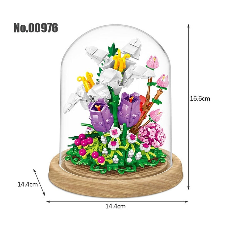 Mini Building Blocks Flower Peach Blossom Peony Flower Plum Bird Potted 3D Model Ornaments Children&#39;s Educational Toys Girl Gift Jurassic Bricks