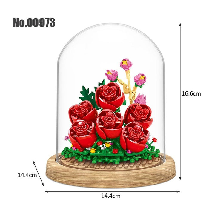 Mini Building Blocks Flower Peach Blossom Peony Flower Plum Bird Potted 3D Model Ornaments Children&#39;s Educational Toys Girl Gift Jurassic Bricks