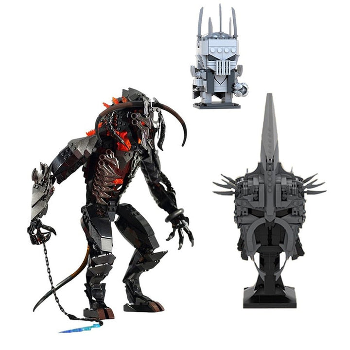 Moc Lords Rings Balroged Classic Movie Angmar Witch King Helmet Statue Bust Building Blocks Creative Assembly Model Kid Toy Gift Jurassic Bricks