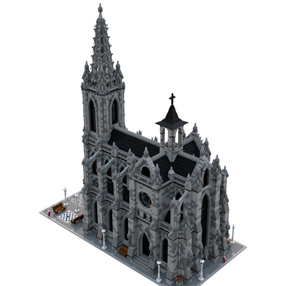 MOC NON LEGO Moc Modular Cathedral Street View Building Blocks Architecture Collection Church Model DIY Construction House Brick For Kid