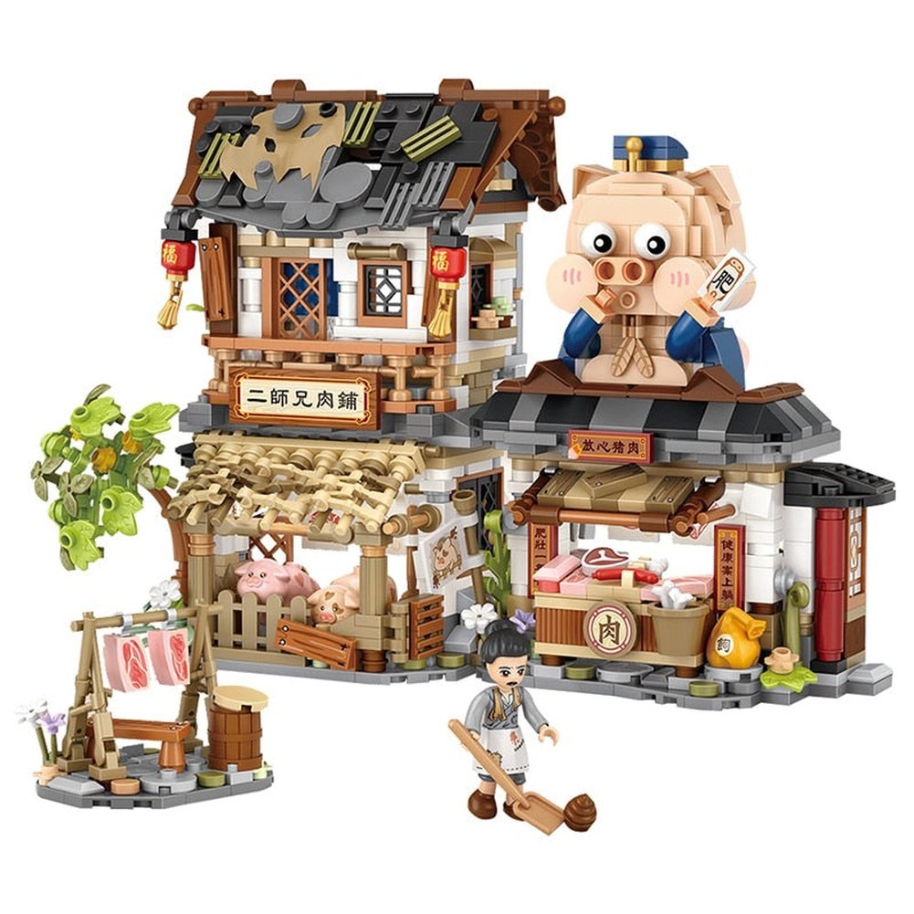 New 1105pcs LOZ Mini Brick Second Senior Brother Meat Shop Building Block Toys DIY Folding StreetView Puzzle Toys Kids Gift 1942 Jurassic Bricks