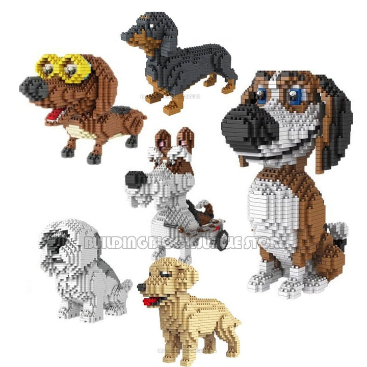 New Cartoon Dog Mini Block Beagle Hound Schnauzer Dachshund Sheepdog DIY Building Brick Toy For Kids Box Gift Jurassic Bricks