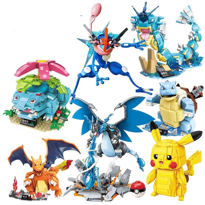 New Classic Anime Pokemon Center House Pikachu Greninja Mewtwo Charizard Venusaur Building Blocks Bricks Sets Model DIY Toy Gift Jurassic Bricks