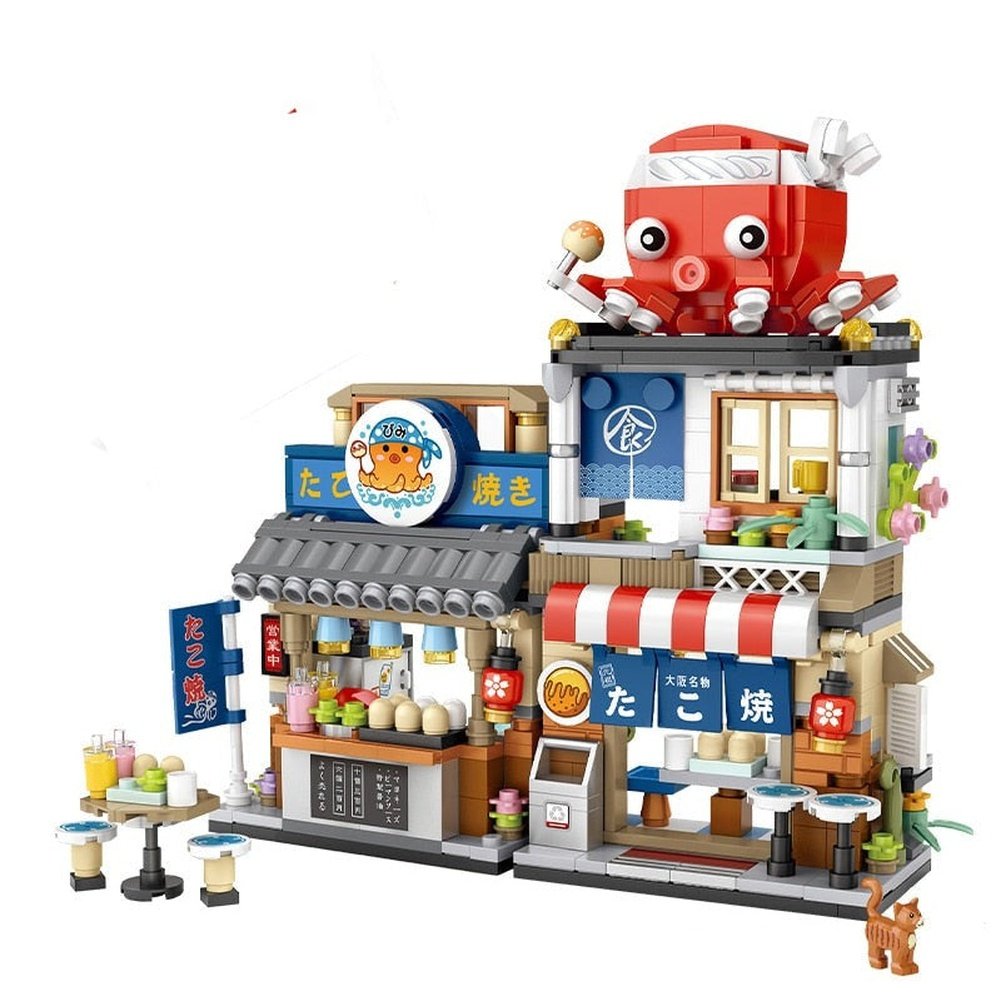 New Creative Sea Fish Food House Model Building Block MOC Retail Store With Figure Dolls Bricks Sets Boys Toys Kids Gifts Jurassic Bricks