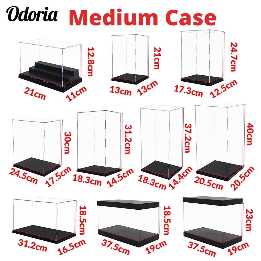 Odoria 21/24/31/37/40cm Acrylic Display Case Large Dustproof Clear Box Cabinet 1/87 1/35 Action Figures Collectibles Model Doll Jurassic Bricks