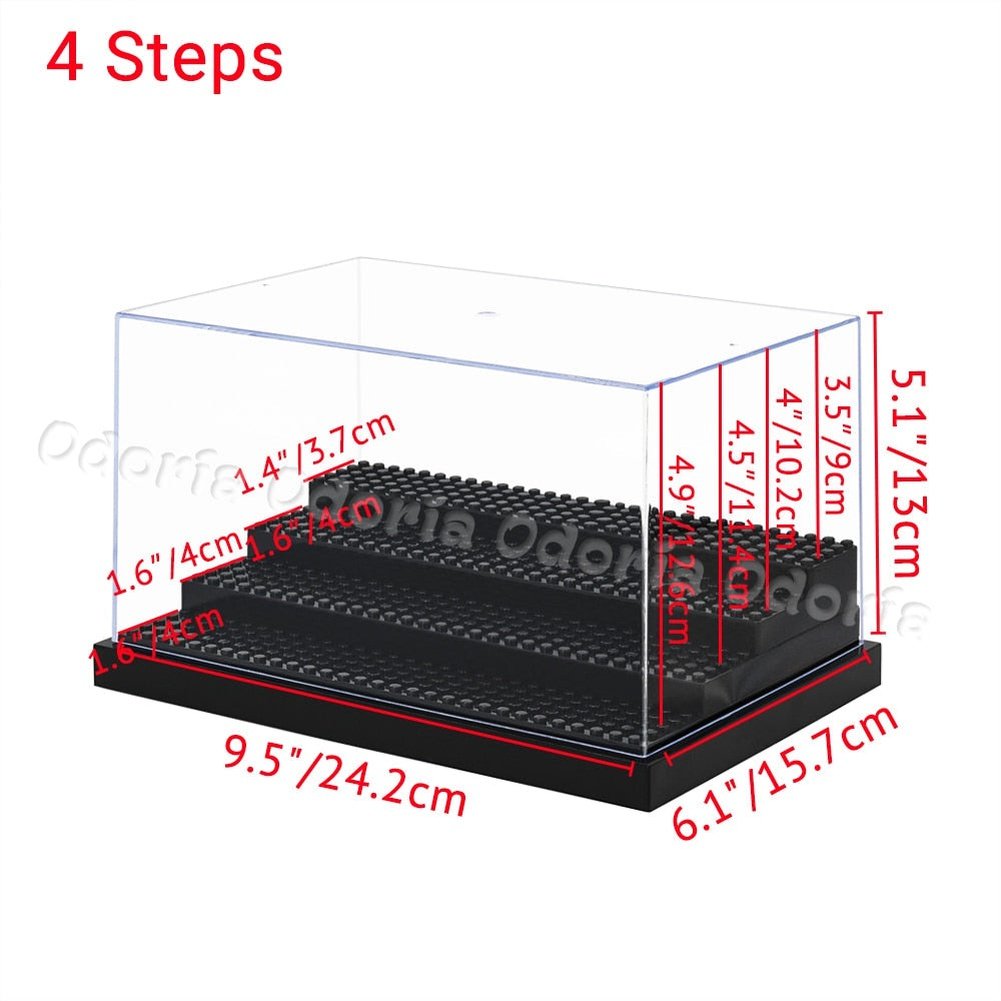 Odoria 3/4 Steps Building Blocks Bricks Acrylic Display Case Dustproof Clear Box Cabinet for Mini Figure City Moc Baseplates Jurassic Bricks