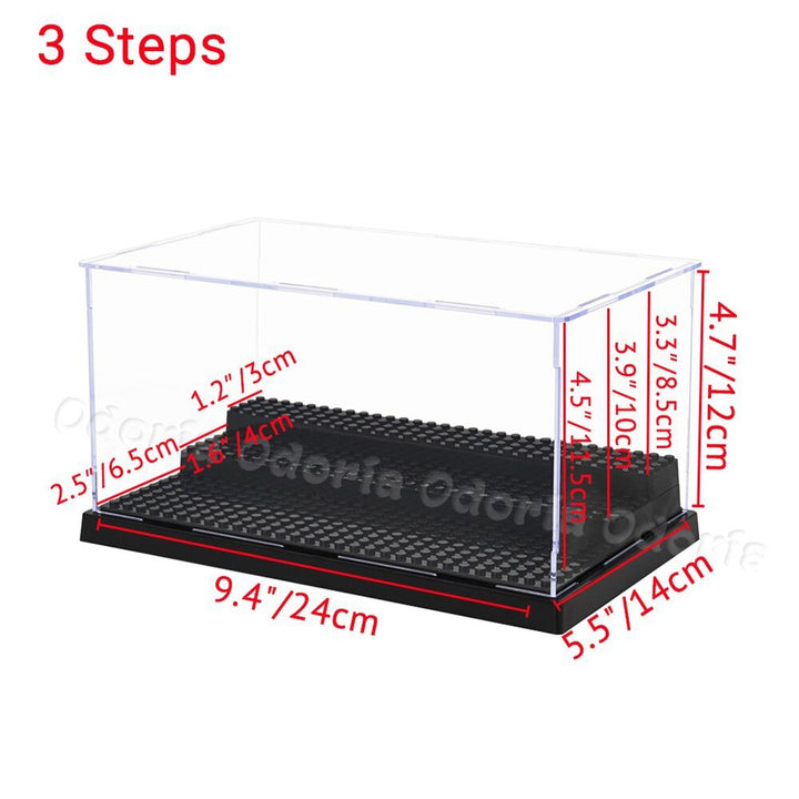 Odoria 3/4 Steps Building Blocks Bricks Acrylic Display Case Dustproof Clear Box Cabinet for Mini Figure City Moc Baseplates Jurassic Bricks