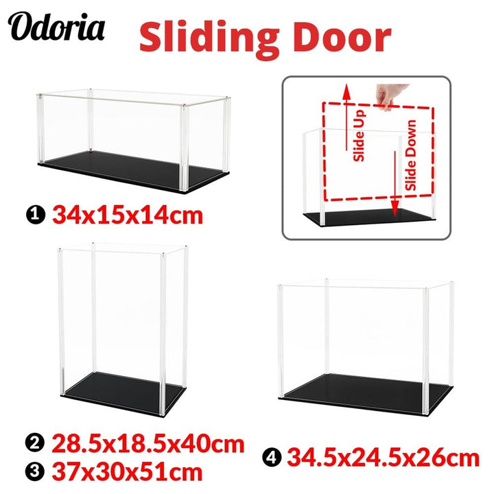 Odoria 34/40/51cm Sliding Door Acrylic Display Case Large Dustproof Clear Box Cabinet 1/87 1/35 Action Figure Collectibles Model Jurassic Bricks