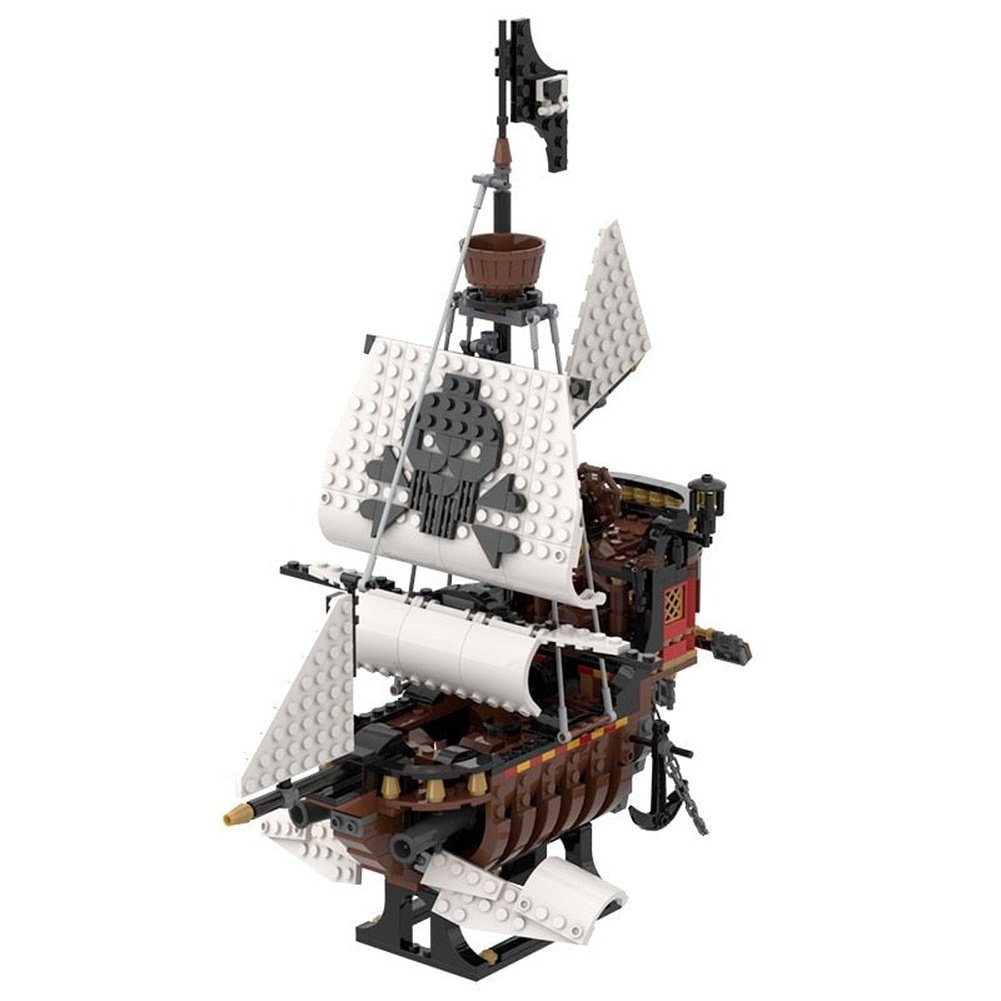 MOC NON LEGO Pirate Boat Skull's Eye Schooner Ship Building Blocks Set Terrible Skeleton Sailboat Bricks Model Toy For