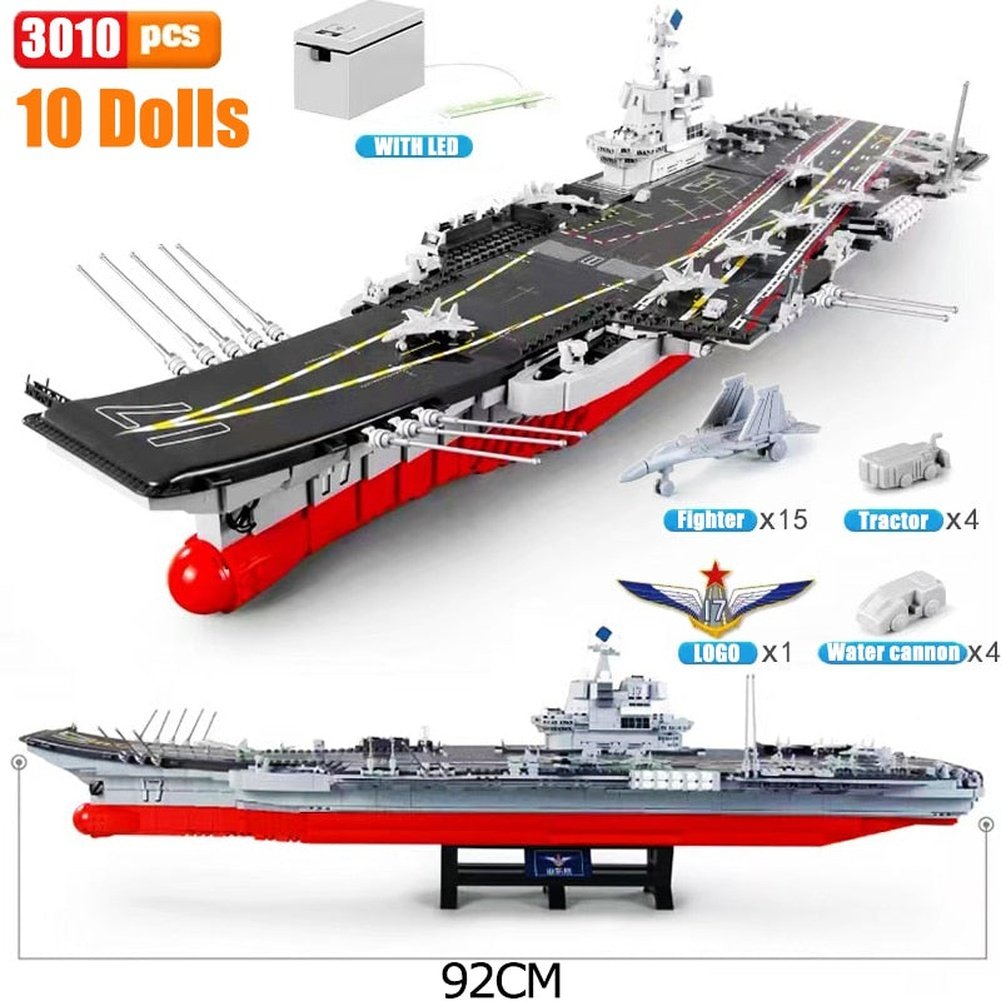 MOC NON LEGO Aircraft Carrier With LED Building Blocks Soldier Battleship Brick Weapon Warship Toys Warcraft Ship Boat