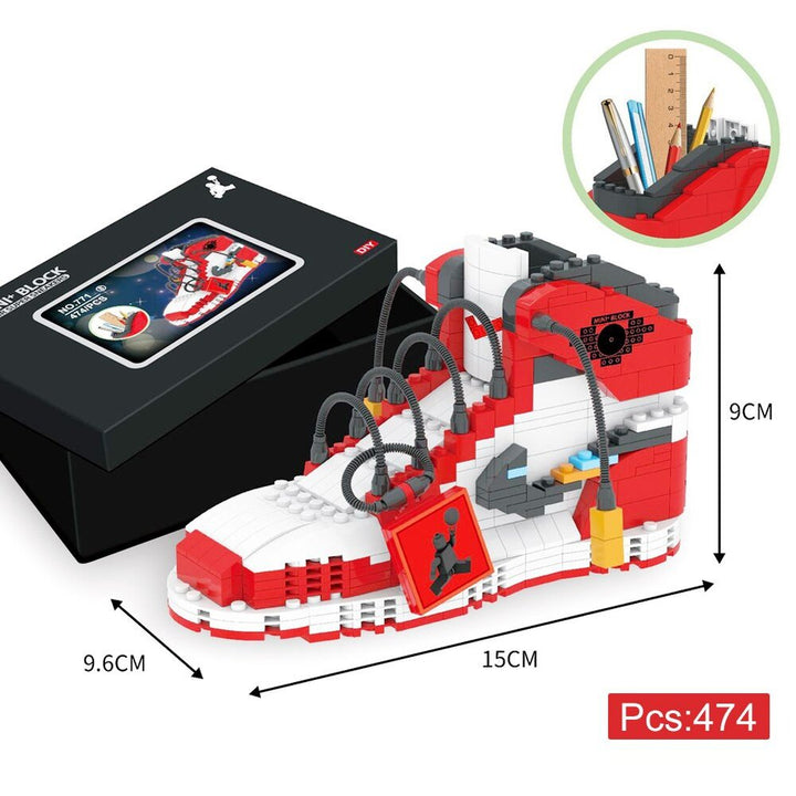 Sport Basketball Shoes Building Blocks Sneakers Models Pen Container DIY Mini Bricks Pencil-Box Toys for Children Boy Stationery Jurassic Bricks