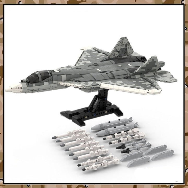 MOC NON LEGO WW II Soldier Weapons Russia Air Force Sukhoi SU-57 Felon Fighter MOC Building Block DIY Model Bricks Toys Kid