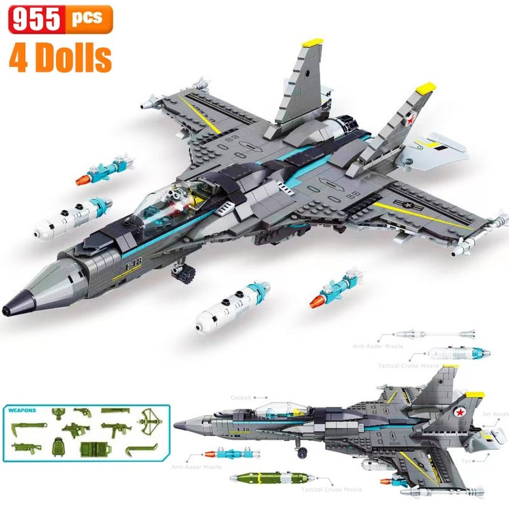 WW2 Airplane Military A10 Fighter Model Building Blocks J-20 Soldier Weapons Air Missile F18 Aircraft Bricks Set Toy For Kid MOC Jurassic Bricks