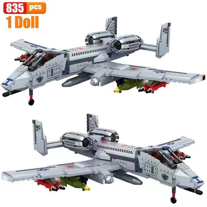 WW2 Airplane Military A10 Fighter Model Building Blocks J-20 Soldier Weapons Air Missile F18 Aircraft Bricks Set Toy For Kid MOC Jurassic Bricks