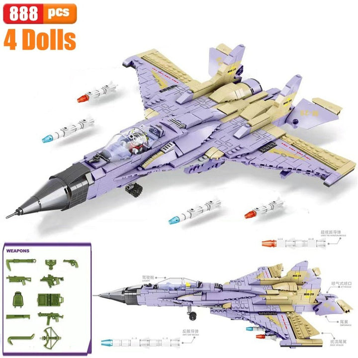 MOC NON LEGO WW2 Airplane Soldier A10 Fighter Model Building Blocks J-20 Soldier Weapons Air Missile F18 Aircraft Bricks Set Toy For Kid MOC