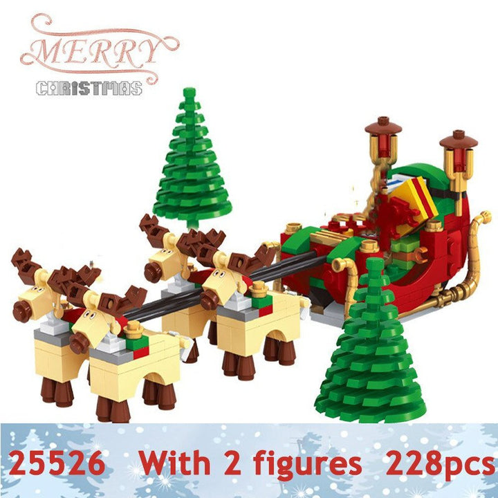 Winter Christmas Village Block Set DIY Mini Train Santa Claus Sled Post Office Toys Store Tree Building Bricks For Kids Xmas Jurassic Bricks