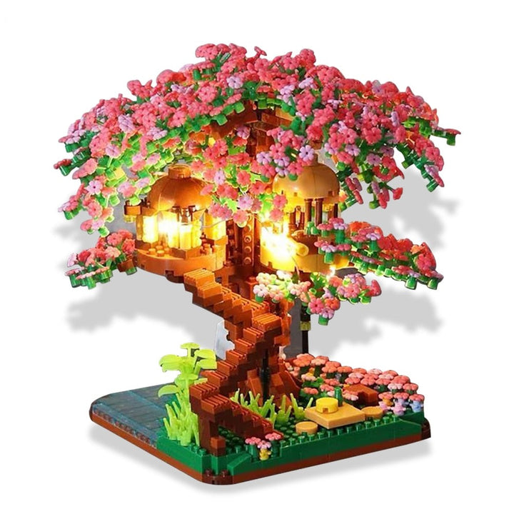 With Lights Mini Sakura Tree House Building Block Ideas City Cherry Blossom Japanese Friends Street View Brick Toy Children Gif Jurassic Bricks