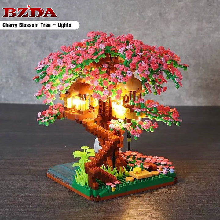 With Lights Mini Sakura Tree House Building Block Ideas City Cherry Blossom Japanese Friends Street View Brick Toy Children Gif Jurassic Bricks