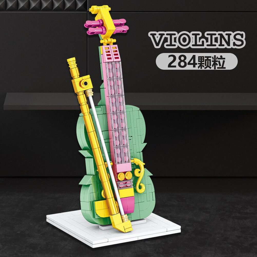 Zhegao Building Blocks Musical Instrument Guitar Piano Violin Model Ornaments Children&#39;s Gifts Assembled Building Blocks Toys Jurassic Bricks